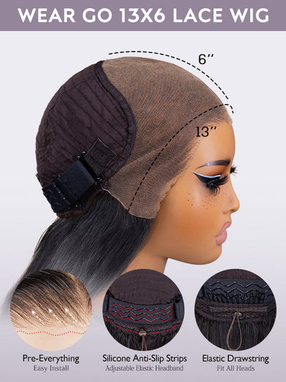 13x6 Glueless Lace Front Wig with Pre-Installed Drawstring Dome Cap – 180% Density, Effortless Wear & Go – US Stock